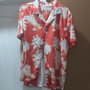 SHEIN Orange and White Palm Print Men's Shirt Size XL